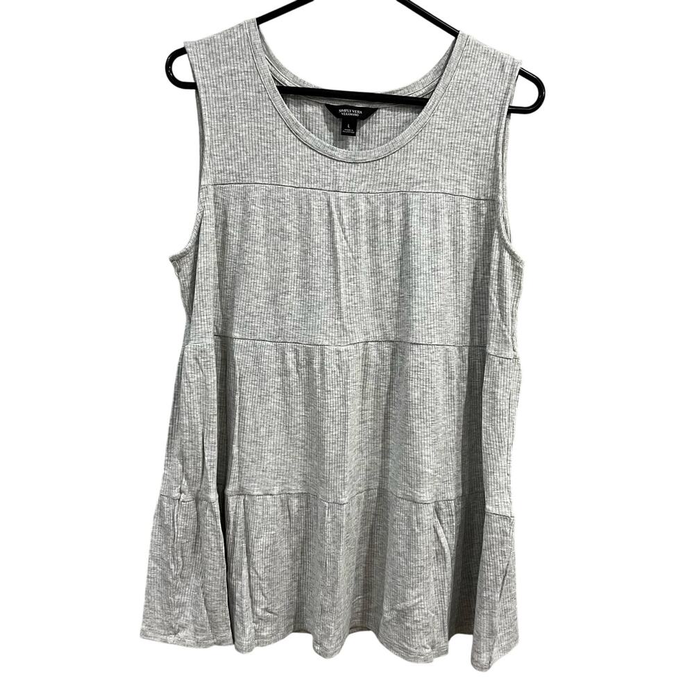 Simply Vera Wang Gray Ribbed Tiered Tank Top Size Large